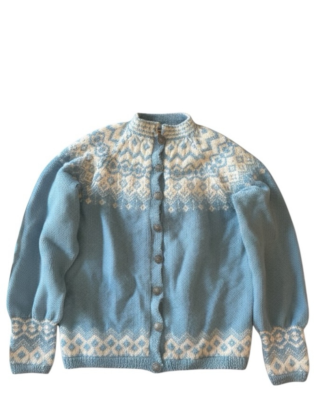 Vintage Wool Sweater Dale of Norway Sundt Bergen Blue Fair Isle Wool Cardigan - Picture 2 of 9